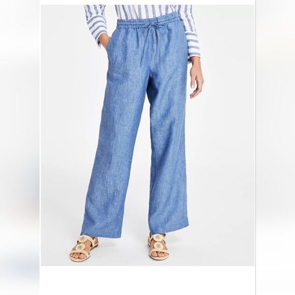 Charter club Luxury blue linen Drawstring-Waist Pants Size XL fit 1x - Picture 1 of 13